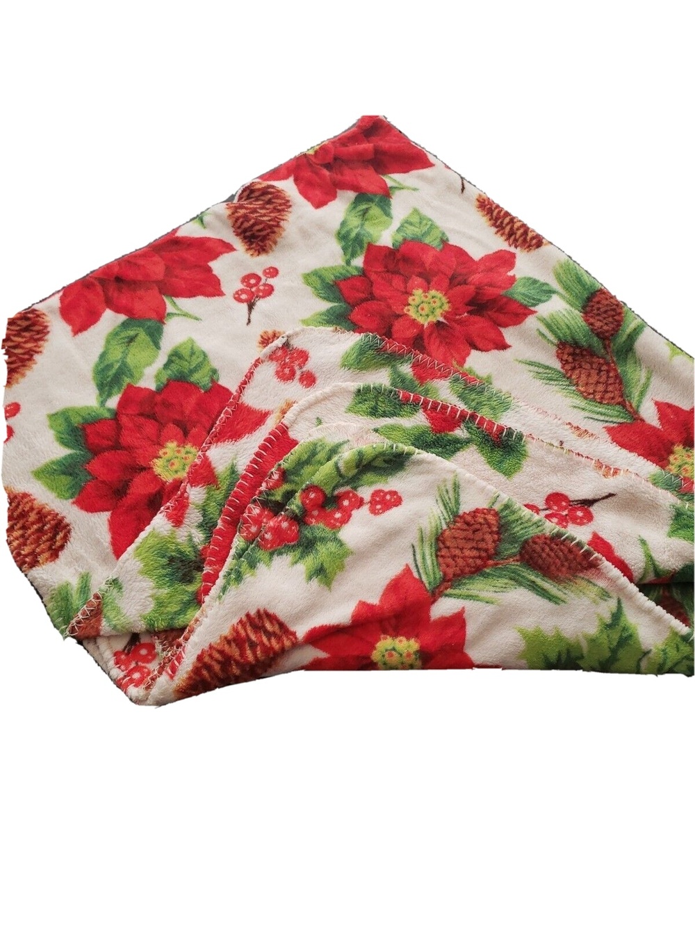 Poinsettia Christmas Blanket Throw Acorn Winter Holiday Mistletoe Holly Berry